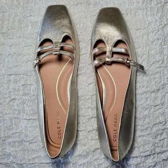 Cole Haan Brigid T-Strap Ballet Flat Gold Size 10